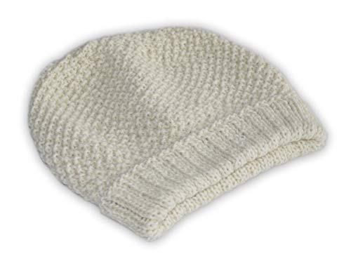 Invisible World Gorro Lana de Alpaca Bebe 100% Beanie Hat de Invierno Tejido para Esqui, Caminatas y la Nieve para Mujer - Punto Arroz White