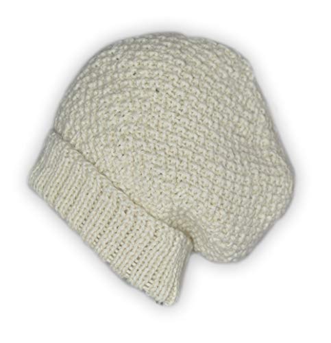 Invisible World Gorro Lana de Alpaca Bebe 100% Beanie Hat de Invierno Tejido para Esqui, Caminatas y la Nieve para Mujer - Punto Arroz White