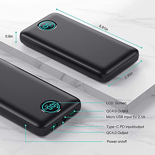 iPosible Batería Externa 30800mAh 25W PD + QC 4.0 Power Bank Carga Rapida USB C Bateria Portatil Movil Pantalla LCD y 3 Outputs para iPhone 12 Pro/12 Pro MAX, iPad, Mac, Samsung, Huawei