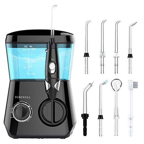 Irrigador Bucal, Irrigador Dental Professionale con 8 Boquillas Multifuncionales, Capacidad de 600ml, 10 Ajustes de Presión del agua, Negro