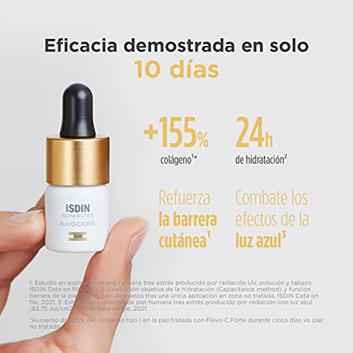 ISDIN Isdinceutics Flavo-C Forte, Sérum Facial Antioxidante con un 15% de Vitamina C Pura y Fresca, Vitamina E y Ácido Hialurónico, 1 Unidad