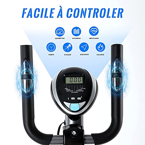 ISE Bicicleta Elíptica Profesional de Fitness para Casa con Sensor de Pulso,8 Niveles de Resistencia, LCD Pantalla, Ajustable Máquina Elíptica de Gimnasio Ejercicio con 8KG Volante de Inercia, SY-9801