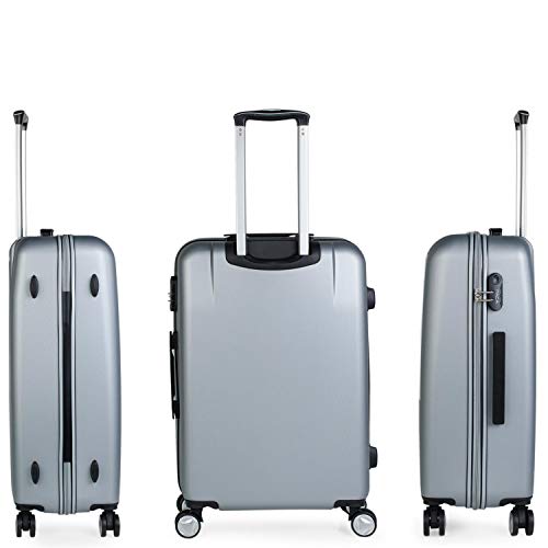 ITACA - Maleta de Viaje Rígida 4 Ruedas Trolley 66 cm Mediana de abs Ligera. Mango Asas Candado. Estudiantes y Profesionales T58060, Color Plata