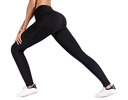 IUGA Diseño de Cintura Alta Yoga Pantalones Bolsillo Interno/hacia Fuera Pequeño Negro I840