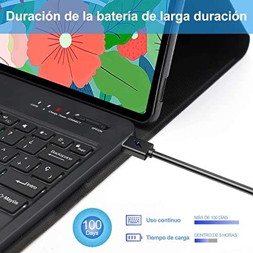 IVEOPPE Funda con Teclado para Samsung Galaxy Tab S7 FE/S7 Plus 12.4'',Teclado Bluetooth Retroiluminada Español Ñ con Cubierta Tipo de PU para SM-T970/T975/T976/T978/T730/T733/T736/T738 (Azul Oscuro)