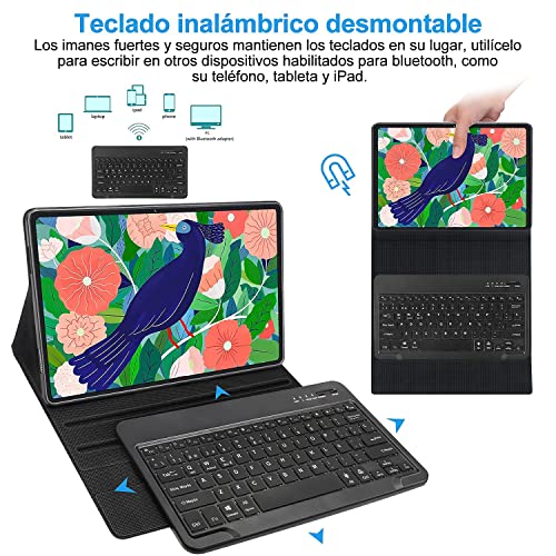 IVEOPPE Funda con Teclado para Samsung Galaxy Tab S7 FE/S7 Plus 12.4'',Teclado Bluetooth Retroiluminada Español Ñ con Cubierta Tipo de PU para SM-T970/T975/T976/T978/T730/T733/T736/T738 (Azul Oscuro)