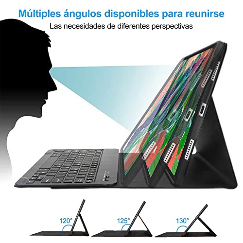 IVEOPPE Funda con Teclado para Samsung Galaxy Tab S7 FE/S7 Plus 12.4'',Teclado Bluetooth Retroiluminada Español Ñ con Cubierta Tipo de PU para SM-T970/T975/T976/T978/T730/T733/T736/T738 (Azul Oscuro)