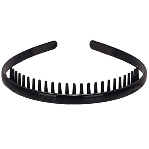 Ixkbiced Diadema Lisa de plástico de 8 mm con Peine de Dientes Antideslizante Aro de Pelo de Bricolaje Negro Brillante