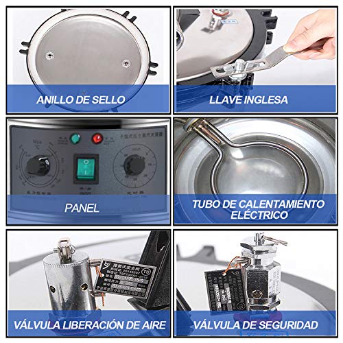 JACKBAGGIO Nuevo Inoxidable Eléctrico Calentado Esterilizador De Vapor Autoclave,Portátil Alta Presión Olla De Esterilización A Vapor Por Científico Lab Dental Uso (24 L Litros, Auto control)