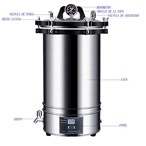 JACKBAGGIO Nuevo Inoxidable Eléctrico Calentado Esterilizador De Vapor Autoclave,Portátil Alta Presión Olla De Esterilización A Vapor Por Científico Lab Dental Uso (18 L Litros, Automático)