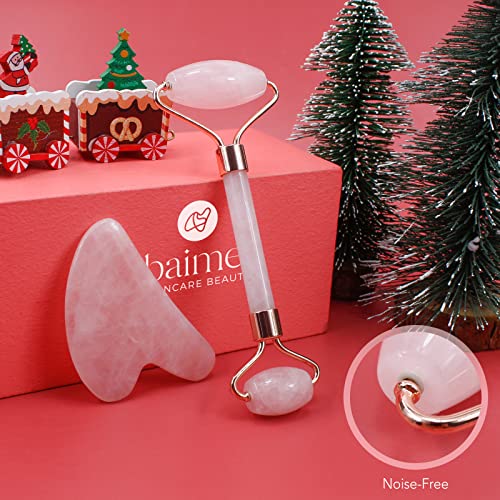 Jade Roller & Gua Sha, Face Roller, Facial Beauty Roller Skin Care Tools, BAIMEI Rose Quartz Massager for Face, Eyes, Neck, Body Muscle Relaxing and Relieve Fine Lines and Wrinkles