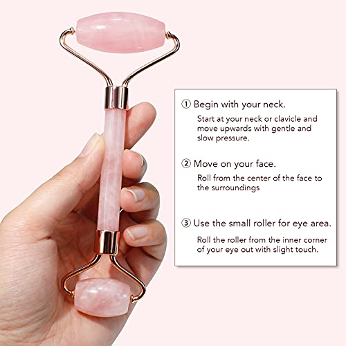 Jade Roller & Gua Sha, Face Roller, Facial Beauty Roller Skin Care Tools, BAIMEI Rose Quartz Massager for Face, Eyes, Neck, Body Muscle Relaxing and Relieve Fine Lines and Wrinkles