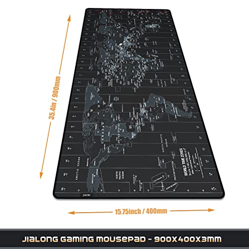 JIALONG Alfombrilla Raton Multifuncional Grande Gaming Mouse Pad XXL 900x400mm, Lavable, Antideslizante Diseñada para Gamers, Trabajo de Oficina - Negro Mapa Mundi