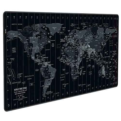 JIALONG Alfombrilla Raton Multifuncional Grande Gaming Mouse Pad XXL 900x400mm, Lavable, Antideslizante Diseñada para Gamers, Trabajo de Oficina - Negro Mapa Mundi