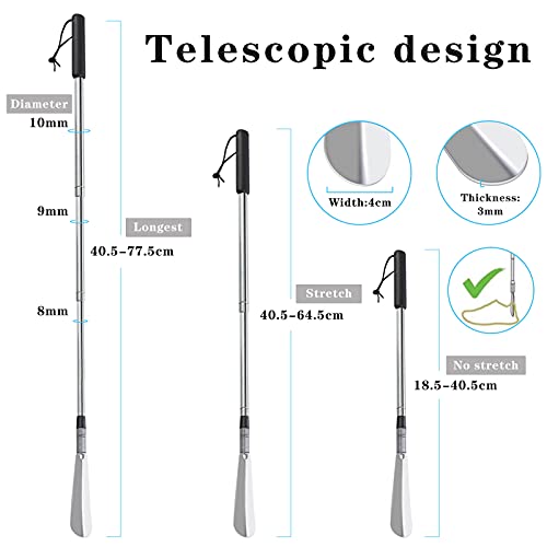 Jinhuaxin Calzador 40cm a 78 cm Calzador de zapatos de Acero Inoxidable telescópicopara Zapatos Zapatillas Altas Diseño Elegante y Ergonómico de Viaje Cómodo de Usar Muy estable