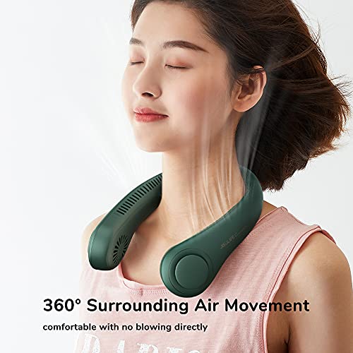 JISULIFE Ventilador de Cuello Portátil, 4000 mAh Ventilador Cuello USB Recargable con, Ventilador de Cuello Colgante Sin Hojas con 3 Velocidades-Verde Oscuro