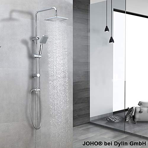 JOHO Columna de Ducha sin Grifo Ducha Para Baños Conjunto Ducha sin Thermostato Monomando Set Ducha Con Barra Altura Adjustable con Ducha Mano Alcachofa y Cabezal Rociador 20x20cm.