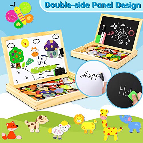 Jojoin 110 pcs Puzzles de Madera Magnética, Juguete Madera con Pizarra Magnética para Dibujo de Doble Cara, Juguete Educativo de Rompecabezas y Dibujo para NIños de 3 4 5 Años (Animales en Bosque)