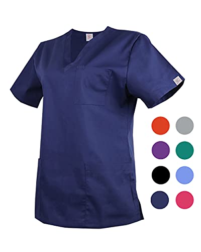 JONATHAN UNIFORM Ropa de Trabajo Camisas de Uniforme para Mujeres con 3 Bolsillos Cuello V, Uniforme Laboral pour Estética SPA Belleza (Azul, 3XL)