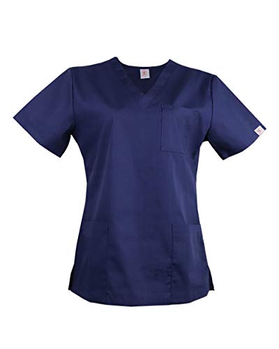 JONATHAN UNIFORM Ropa de Trabajo Camisas de Uniforme para Mujeres con 3 Bolsillos Cuello V, Uniforme Laboral pour Estética SPA Belleza (Azul, 3XL)