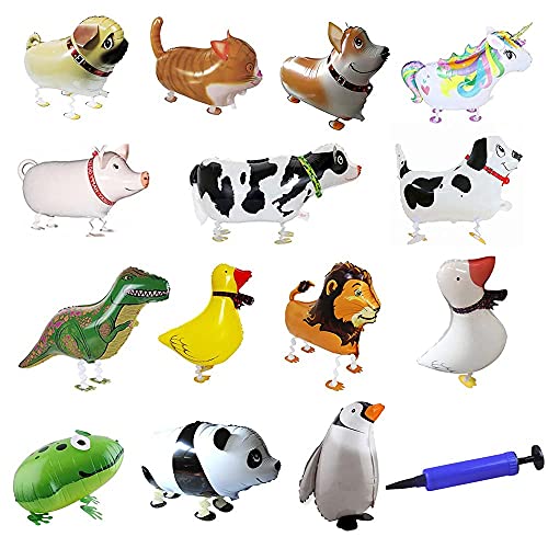 Jooheli Globo de Papel de Aluminio, 14 Piezas Globos Animales con Bomba de Globo, Globos de Animales Caminando, Globo de Aluminio para Niños Decoración de Fiesta/ Cumpleaños/ Reunión