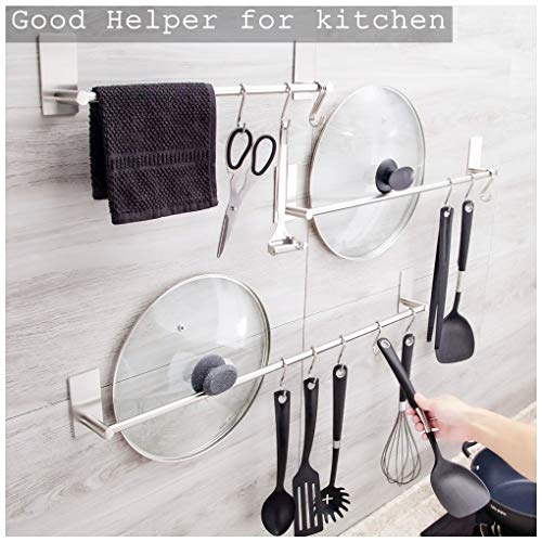 JS Toalleros de Baño Sin Taladro Adhesivo 55 cm Largo Toallero de Baño Accesorios Baño No Perforado Acero Inoxidable SUS304 Colgador de Toallas de Pared para Toallas de Baño Cocina y Baño