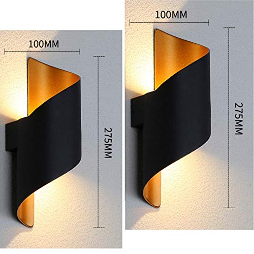 J.SCT-5 Lámpara de Pared Moderna para Exteriores, 10 W, lámpara de Pared LED, Oro Negro, Impermeable, antorcha en Espiral, iluminación de Pared, Blanco cálido, 3000 K, 27,5x10 cm, para Livi