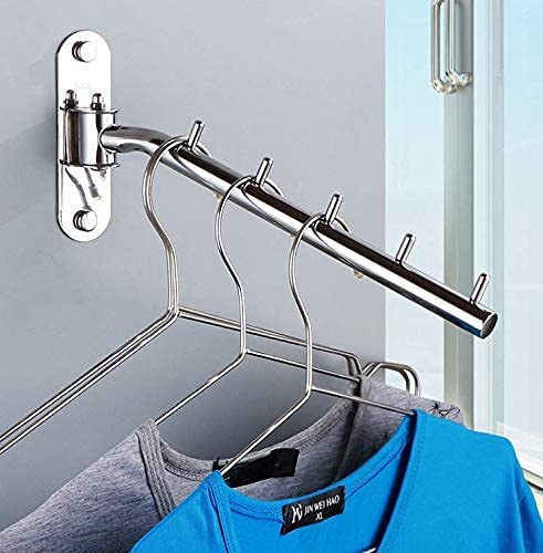 JSF - Percha de pared para ropa, plegable, inoxidable con 5 ganchos para colgar ropa,giratoria, acero inoxidable, con soporte para brazo basculante