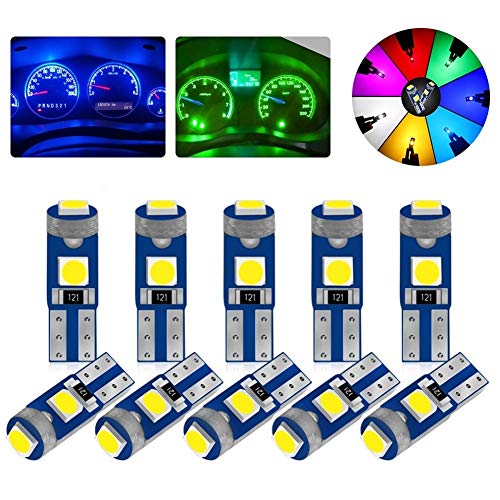 Juan-375 10pcs T5 Bombilla LED W3W W1.2W Led Interior del Coche de Canbus Luces del Tablero indicador de Calentamiento acuñan la lámpara Auto Instrumento para carros (Emitting Color : Green)