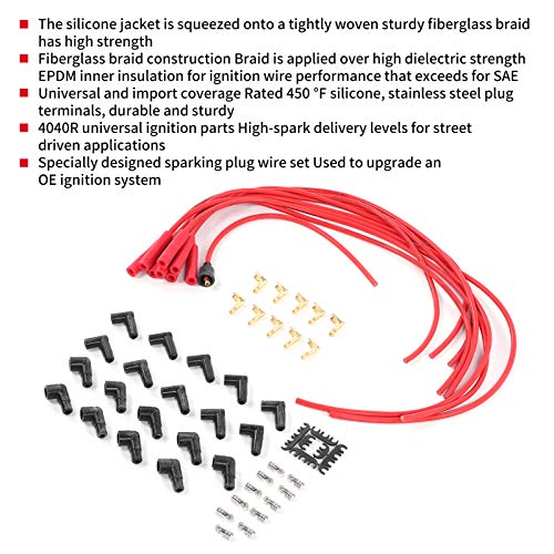Juego de cables de encendido para bujías, 4040R Juego de botas de cables de bujía de encendido universal, arnés de 8 mm de diámetro, terminales de acero inoxidable