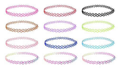 Juego de cadena de gargantilla, 12 piezas Collares Collares Joyería de moda de liga Bijouterie de moda para niñas Niñas niños Mujeres de goma elástica / plástico, colorido y elegante