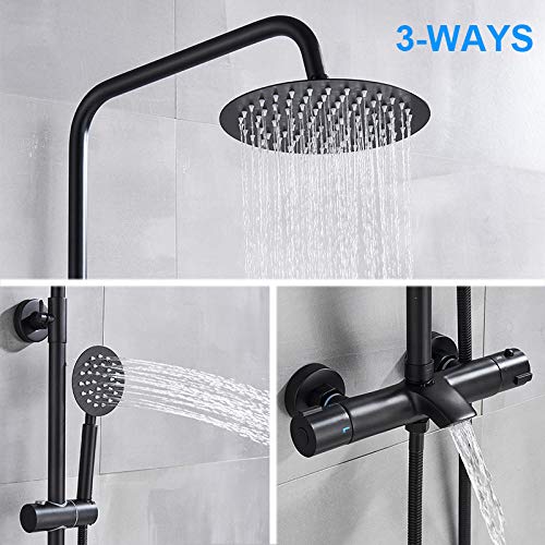 Juego de grifería de ducha termostática negra para baño Conjunto de latón completo Lluvia 8 pulgadas Cabezal de ducha Ducha Grúa bañera caño Grifería monomando