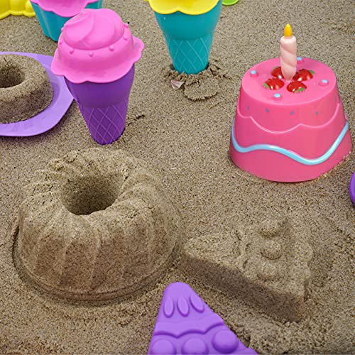 Juguetes de playa para niños, 34 piezas de juguetes de arena para niños pequeños, juego de arena de juego con molde para tartas té de la tarde y molde para helado, bolsa de almacenamiento incluida