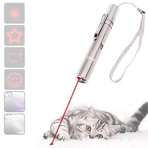 Juguetes para gatos Puntero LED, USB recargable 3 en 1 Función, Mini linterna + Luz roja + Luz ultravioleta, Interactivo Mascota Comando de luz, Herramienta de entrenamiento para Gato Perro Cazador