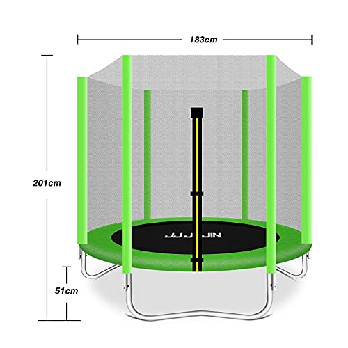 JUJIN - Cama elástica con red de seguridad, esterilla de saltar, almohadilla de seguridad, minitrampolines para niños en interiores o exteriores (verde)