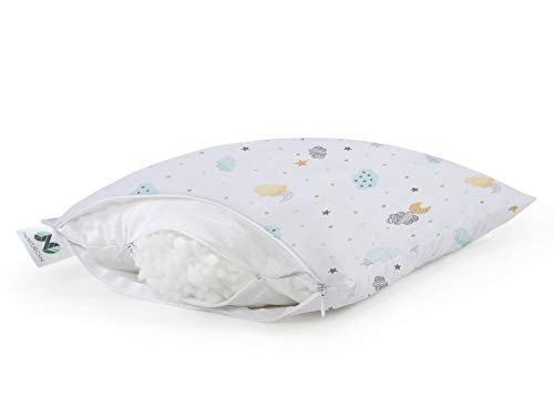 JUNIO Pack de 2 Almohada Para Niños de Micro esferas finas, Almohada relleno de Fibra hueca recubiertos de silicona lavable 30x40 cm, Funda de almohada para bebé de algodón