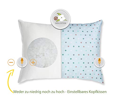 JUNIO Pack de 2 Almohada Para Niños de Micro esferas finas, Almohada relleno de Fibra hueca recubiertos de silicona lavable 30x40 cm, Funda de almohada para bebé de algodón