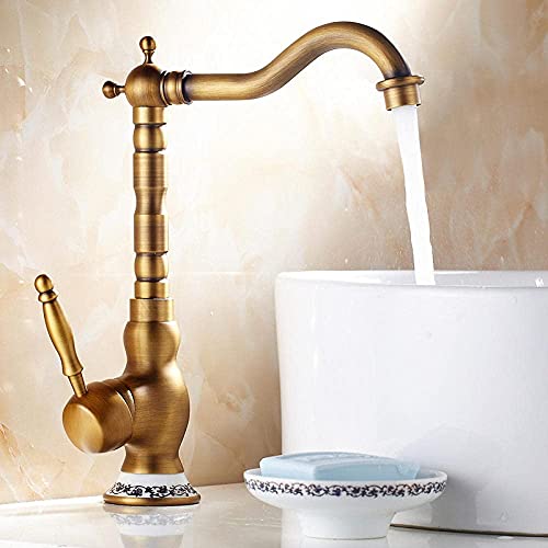 JUNJIJINGXIANG Grifo Lavabo Grifo Lavabo Cascada Antiguo latón baño Fregadero Grifo 360 Grados rotación Boquilla calurosa y fría Cobre Soltero manija Fregadero Grifo (Color : Style 2 T)