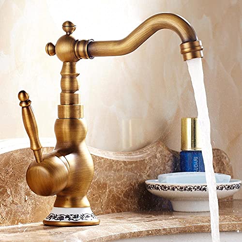 JUNJIJINGXIANG Grifo Lavabo Grifo Lavabo Cascada Antiguo latón baño Fregadero Grifo 360 Grados rotación Boquilla calurosa y fría Cobre Soltero manija Fregadero Grifo (Color : Style 2 T)