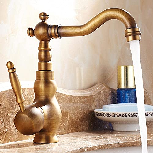 JUNJIJINGXIANG Grifo Lavabo Grifo Lavabo Cascada Antiguo latón baño Fregadero Grifo 360 Grados rotación Boquilla calurosa y fría Cobre Soltero manija Fregadero Grifo (Color : Style 2 T)