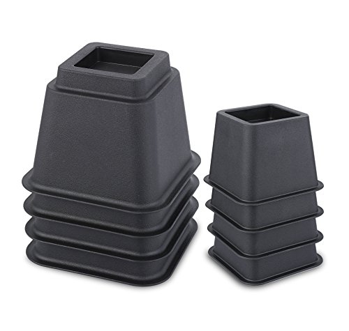 Juvale - Elevadores ajustables para patas de camas y otros muebles. Material resistente que soporta 499 kg. Color negro, pack de 8 en 7,6, 12,7 y 20,3 cm.