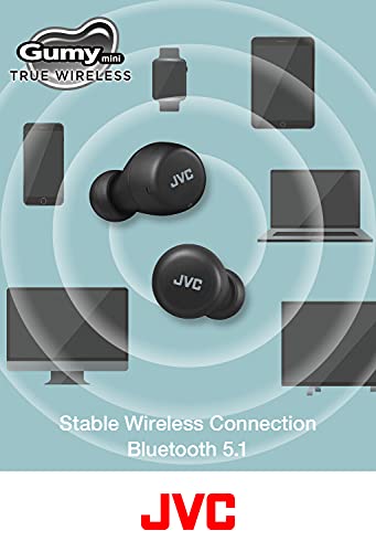 JVC Gumy Mini True Wireless Earbuds [Amazon Exclusive Edition] Auriculares Inalámbricos, Bluetooth 5.1, ResistenciaAgua (IPX4), Gran Duración de la Batería (hasta 15 Horas) - HA-Z55T-B (Negro)