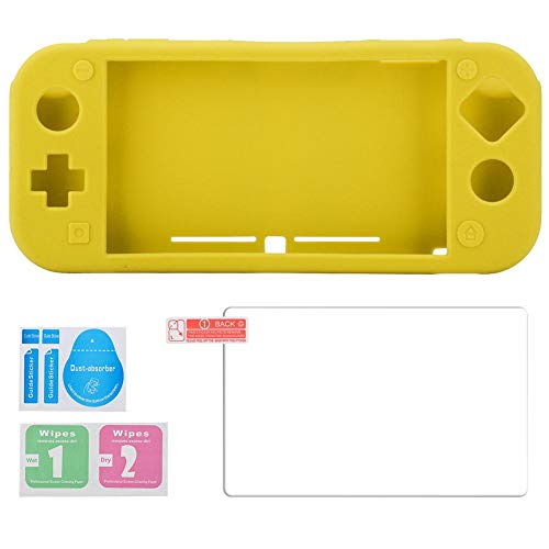 Kafuty Funda Protectora Ligera de Gel de sílice y Protector de Pantalla de Vidrio Templado para la Consola Switch Lite con película endurecida de Alta definición 9H.(Amarillo)