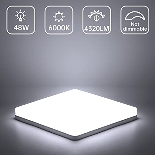 Kambo LED Lámpara de Techo Moderna Plafon Techo Led 48W Cuadrada Blanca Moderno 4320LM Blanco Frío 6500K Impermeable IP44 Para Baño Cocina Sala de Estar Dormitorio Pasillo Habitacion Comedor Balcón