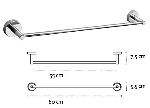 Kapitan baño Toallero de Mano 60 cm, Acero Inoxidable Pulido, Toallero de Barra Fijar Sin Taladrar, 3M VHB Cinta Adhesiva, Montaje en Pared, Fabricado de la UE