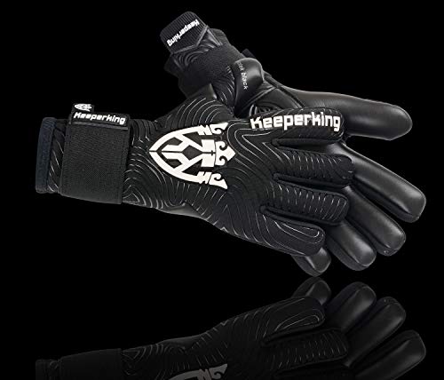 Keeperking Guantes de portero para adultos, guantes de fútbol para hombre, costuras interiores, agarre profesional, 4 mm, ajuste fijo, unisex, Jonior (8, negro), color negro