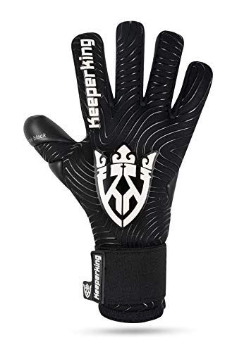 Keeperking Guantes de portero para adultos, guantes de fútbol para hombre, costuras interiores, agarre profesional, 4 mm, ajuste fijo, unisex, Jonior (8, negro), color negro