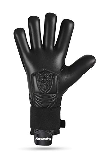 Keeperking Guantes de portero para adultos, guantes de fútbol para hombre, costuras interiores, agarre profesional, 4 mm, ajuste fijo, unisex, Jonior (8, negro), color negro