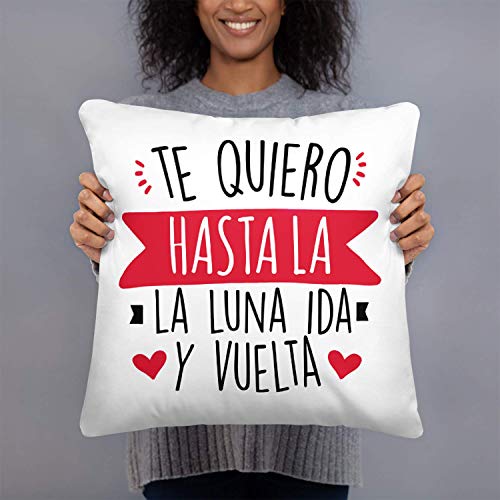 Kembilove Almohada para Parejas – Cojín Blando para Parejas con Mensaje Te Quiero hasta la Luna IDA y Vuelta – Cojines Originales para Regalar a Enamorados el día de San Valentín