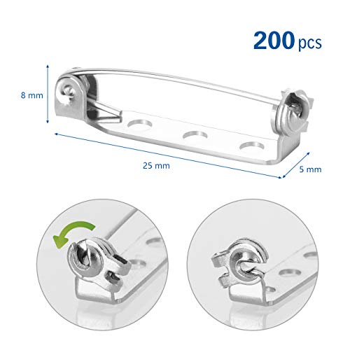 Kesote 200 Perno de Seguridad para Joyería Insignias Pasador Trasero de Joya Unidades Broche Clips Pasadores de Seguridad para Bricolaje, 25mm